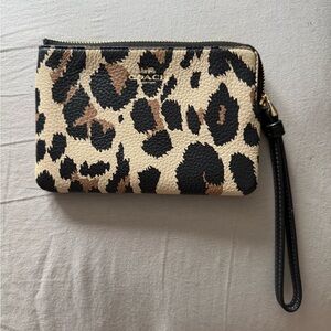 Coach Black and Tan Animal Print Wristlet